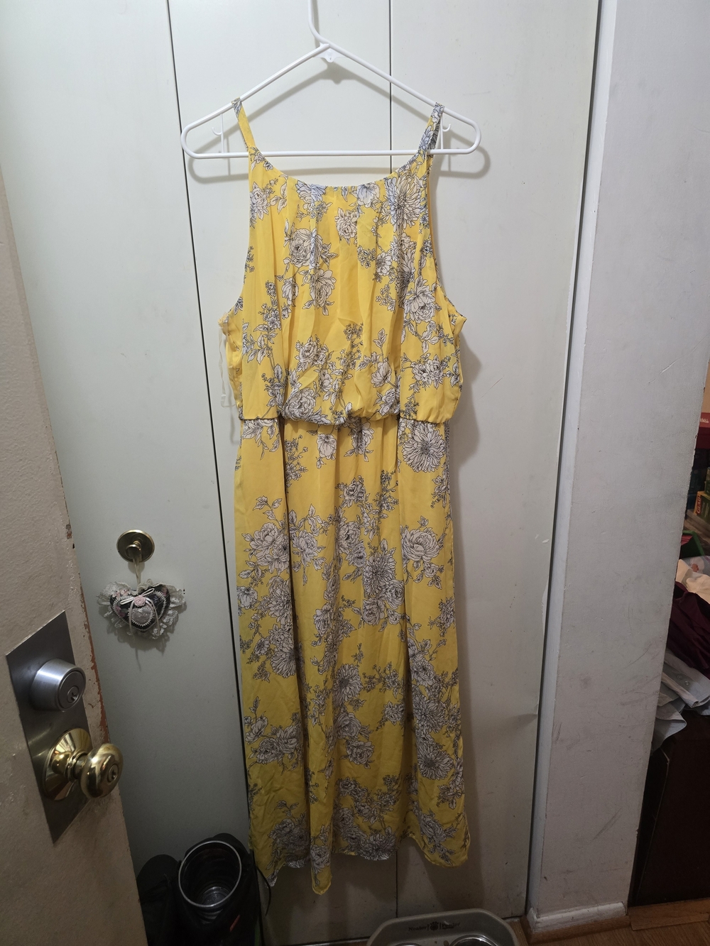 Tacera Yellow Floral Maxi Dress with Gray Print